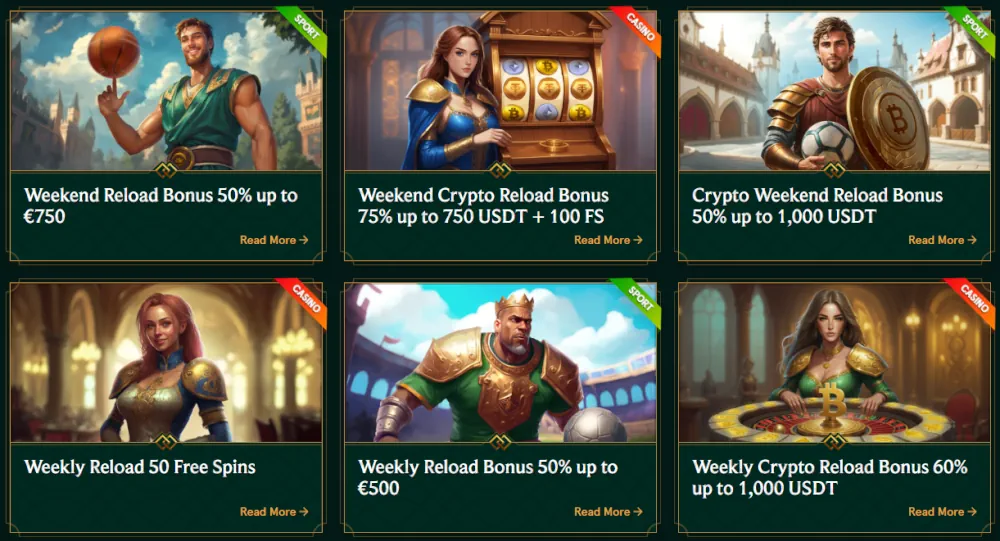 Casinia promotional banners for weekly cashback and instant rakeback.